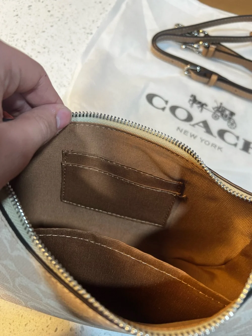 Coach Signature Canvas Teri Shoulder Bag in Light Beige and Cream - Picture 6 of 6